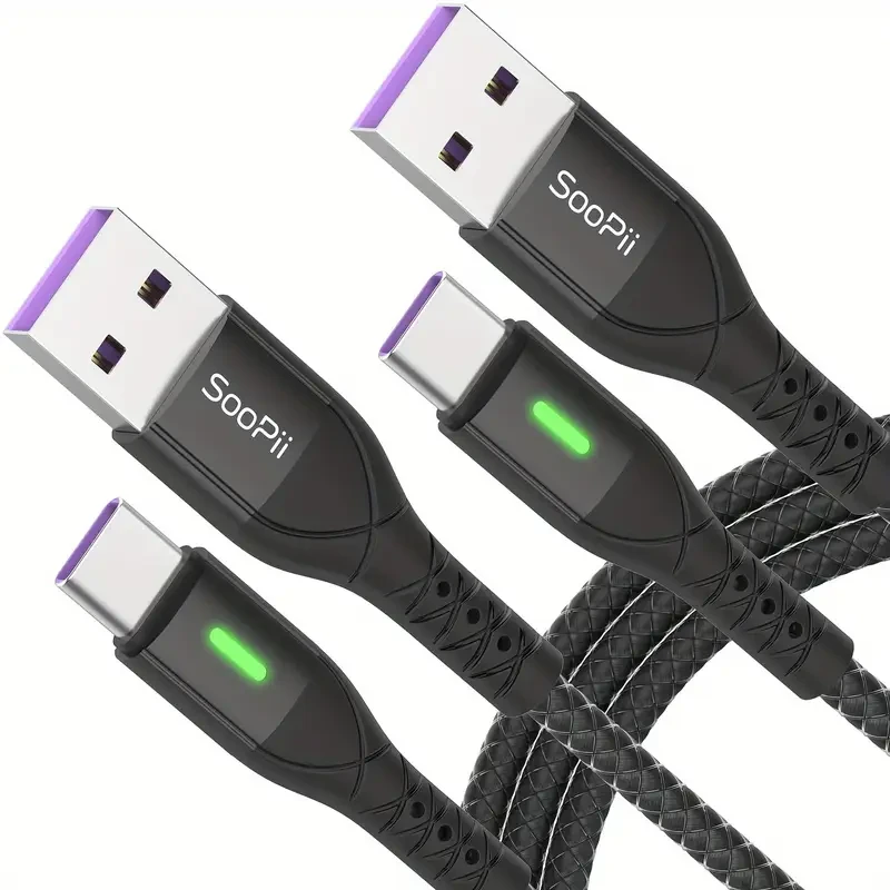 2-Pack SooPii USB A to C Cable with LED Indicator