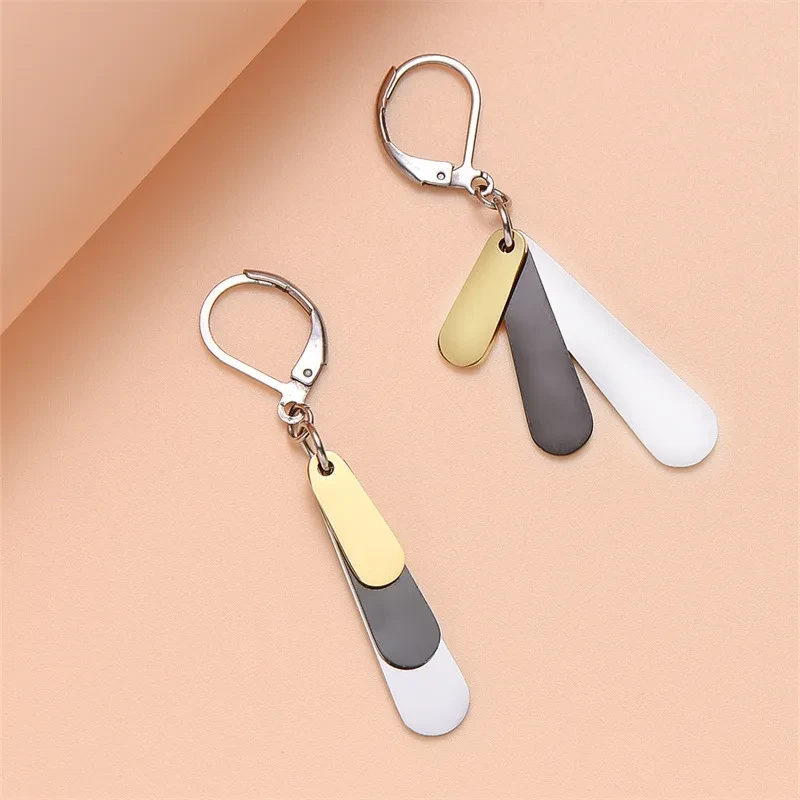 Stainless Steel Three-color Drop Earrings Women's Fashion