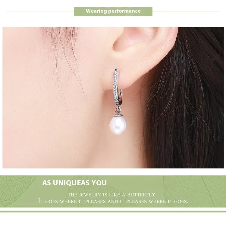 Rhinestone Pearl Personalized Sterling Silver S925 Fashion Stud Earrings For Women