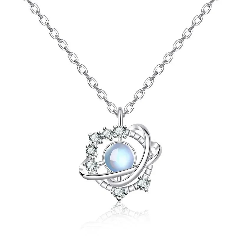 Moonstone Planet Necklace with Rhinestone Accents