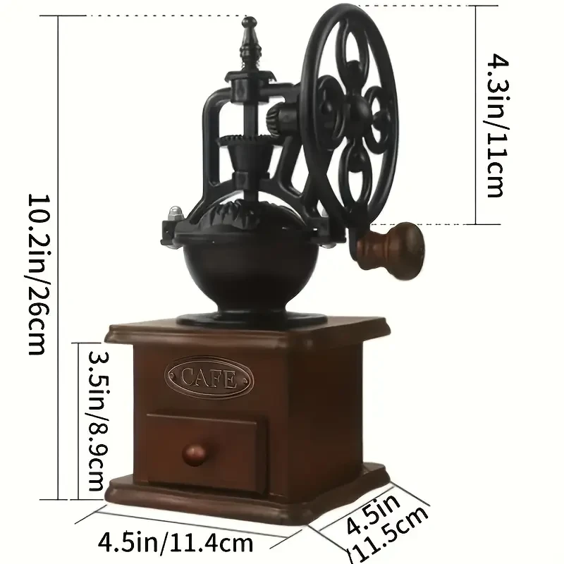 1pc Retro Wooden Hand Crank Coffee Grinder Set with Cleaning Brush