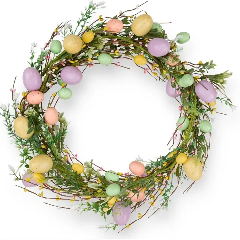 Rustic Spring Vine Wreath with Colorful Easter Eggs