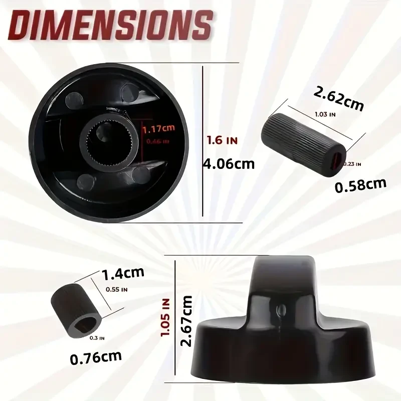 4pcs Black & 4pcs White Control Knobs with 12 Adapters Each