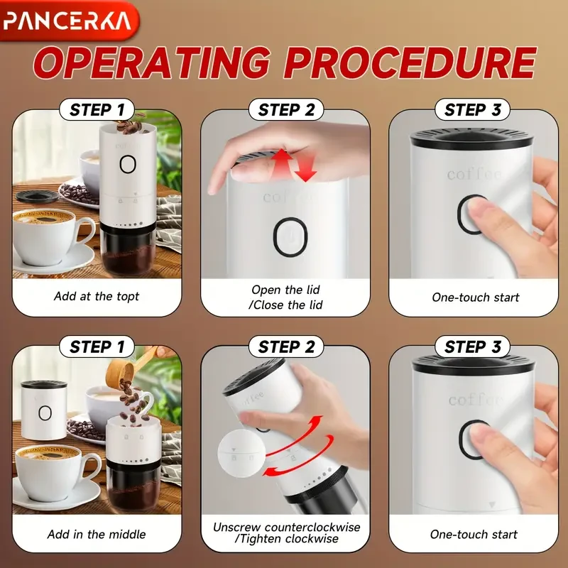 PANCERKA Portable Electric Coffee Bean Mill with Customizable Options