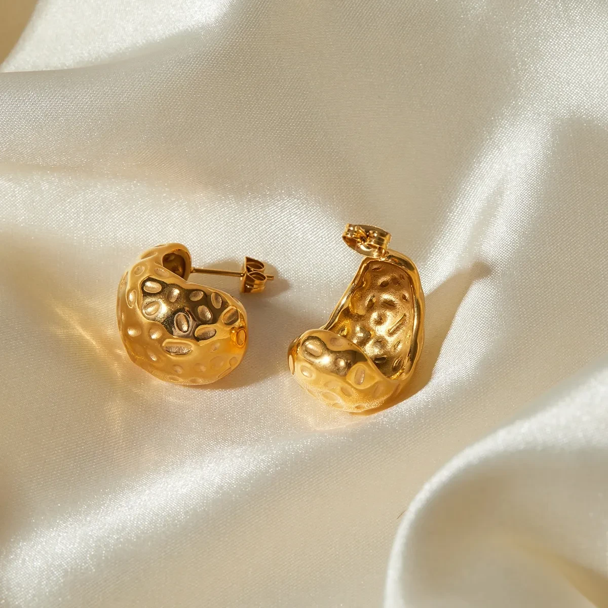 Stainless Steel Hammer Pattern Drop-shaped Earrings