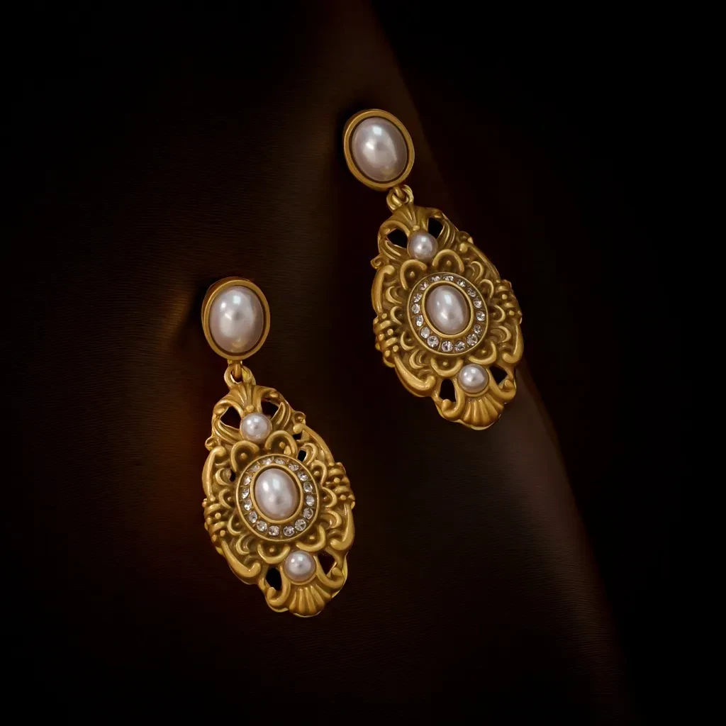 Retro Alloy Pearl Old Gold Silver Earrings