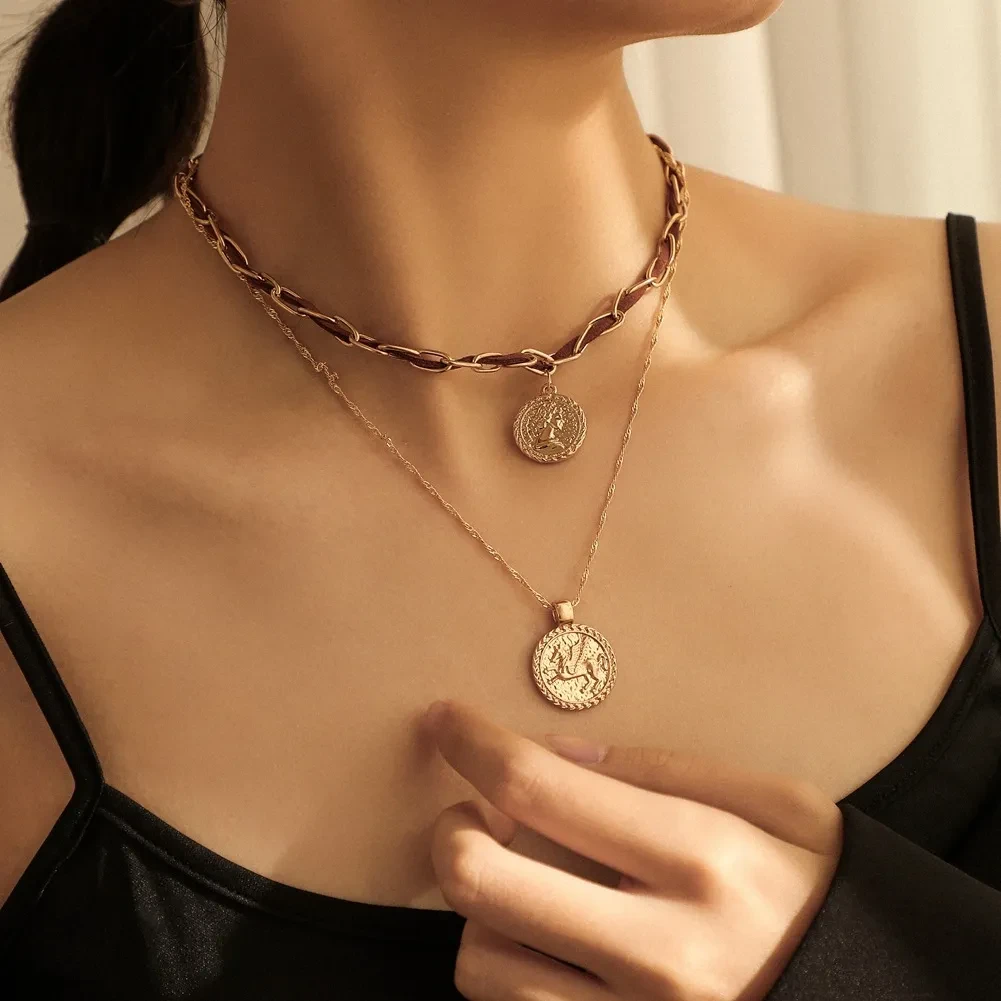 Chain Coin Pendant Portrait Pegasus Necklace