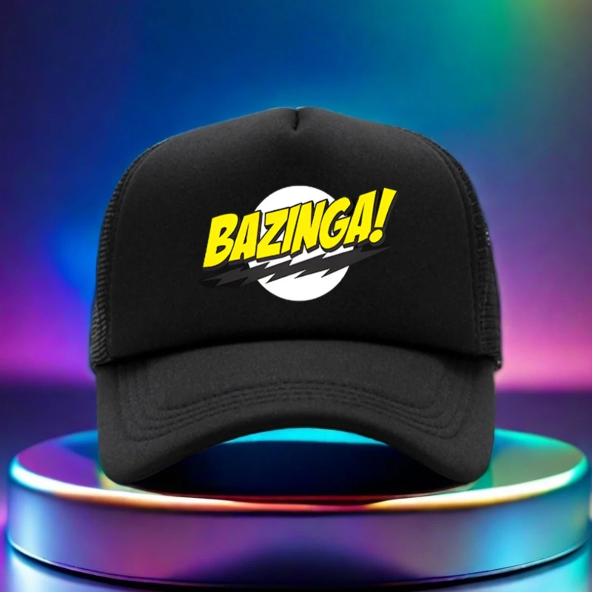 1pc Adjustable Golf Baseball Cap with Bold BAZINGA! Graphic Print  Black Textile Material Hat for Hiking, Running, and Casual Wear