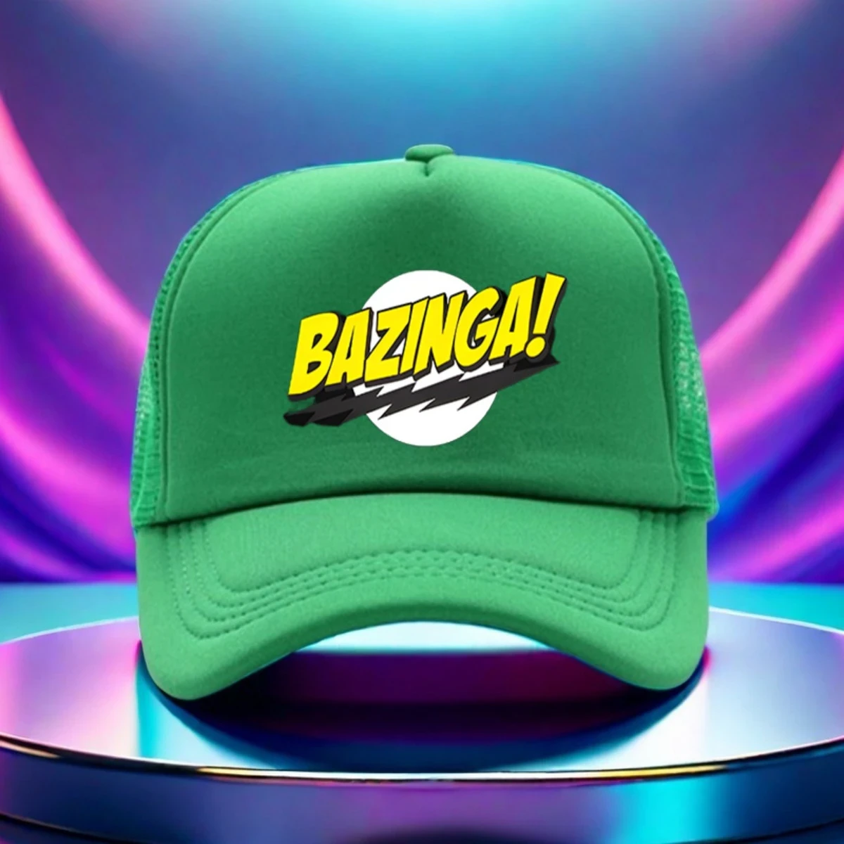 1pc Adjustable Golf Baseball Cap with Bold BAZINGA! Graphic Print  Black Textile Material Hat for Hiking, Running, and Casual Wear