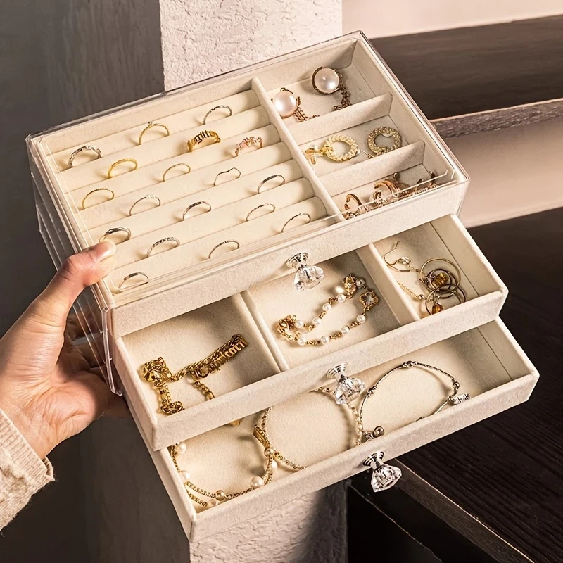 Beige Acrylic Jewelry Organizer Box