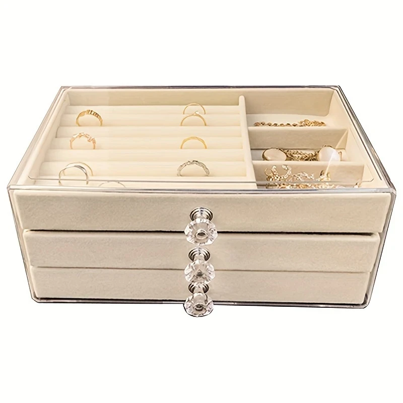 Beige Acrylic Jewelry Organizer Box