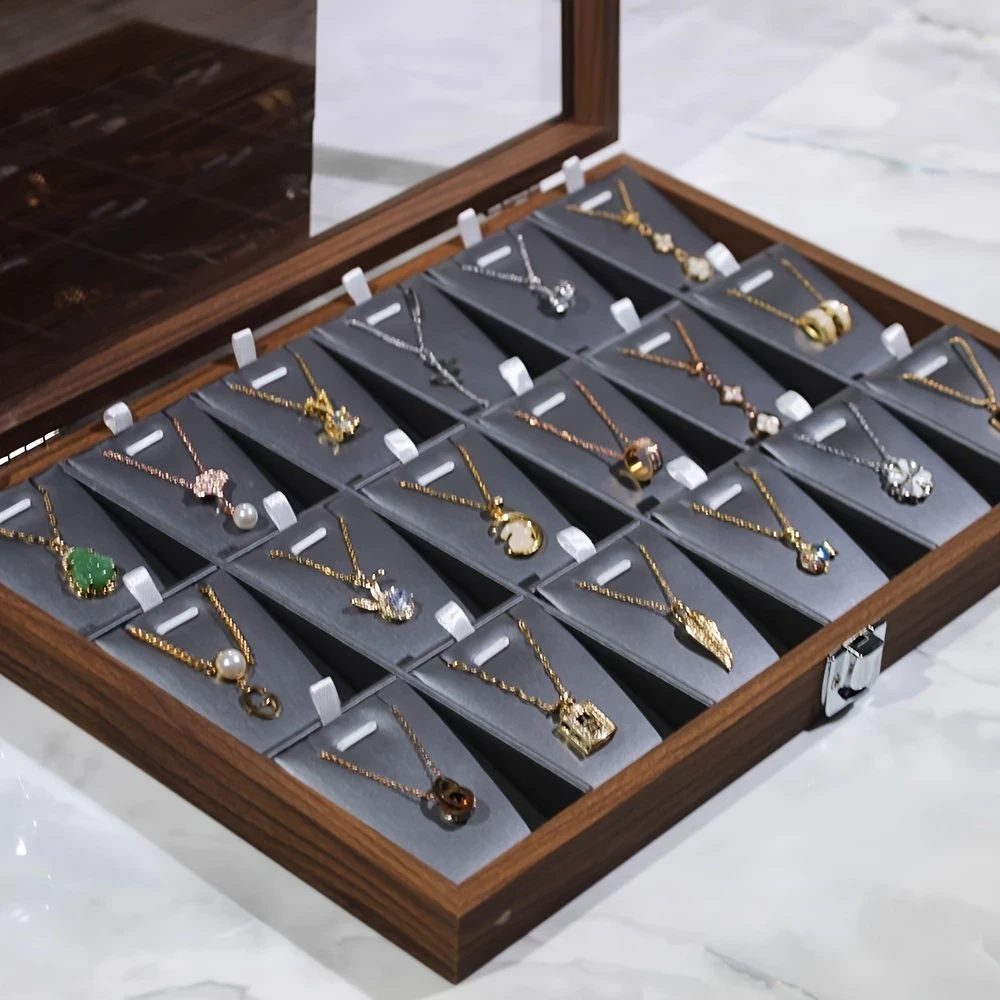 Vintage Wooden Jewelry Box with 18 Compartments