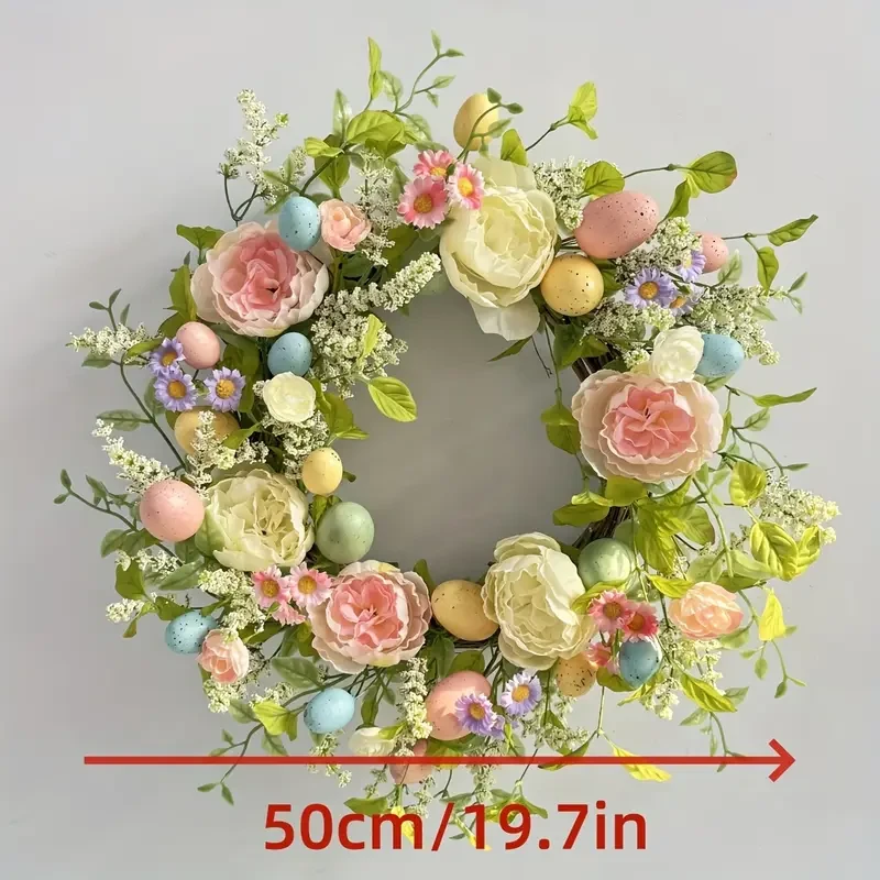 Easter Peony Wreath with Colorful Eggs