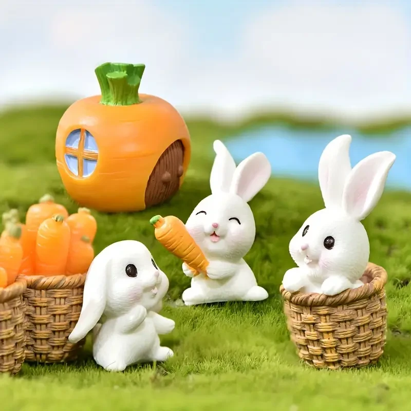 Classic Style Plastic Cartoon Rabbit Miniatures for Tabletop Decor