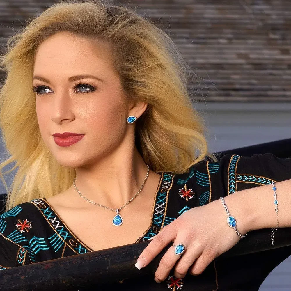 Drop Shape Blue Opal Earrings