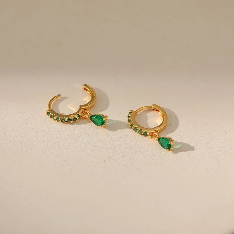 Copper Plating 18K Real Gold Vintage Circle Earrings Emerald