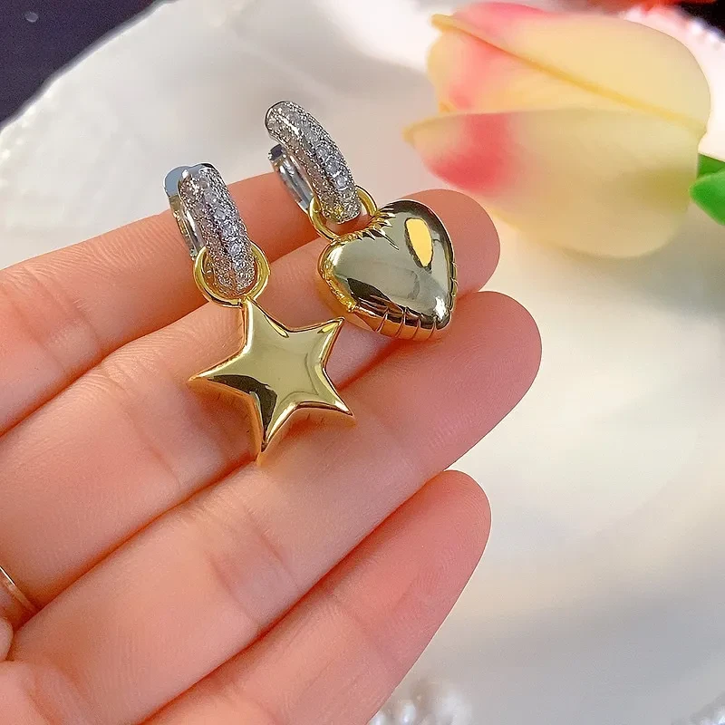 Design Zircon Stars Heart Asymmetric Earrings