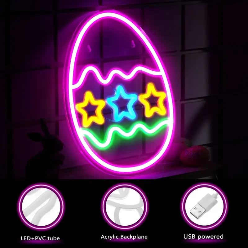 Neon Easter Egg Sign - LED Light Up Decorative Plaque