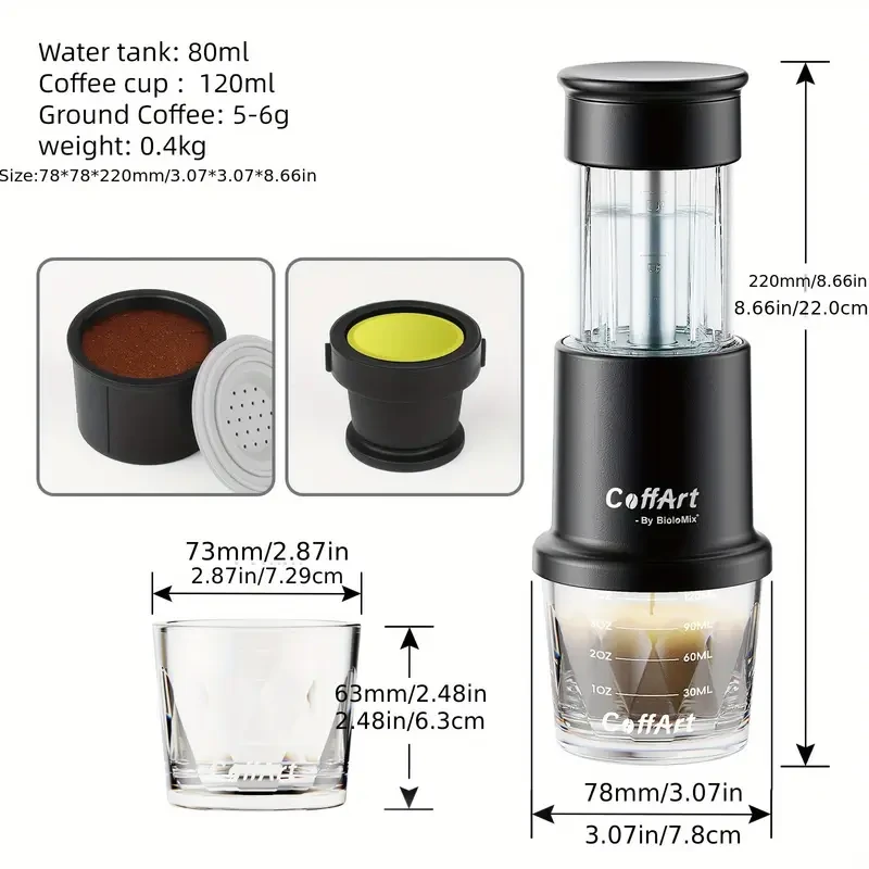 BIOLOMIX Portable Espresso Maker 2-in-1 for Coffee & Tea