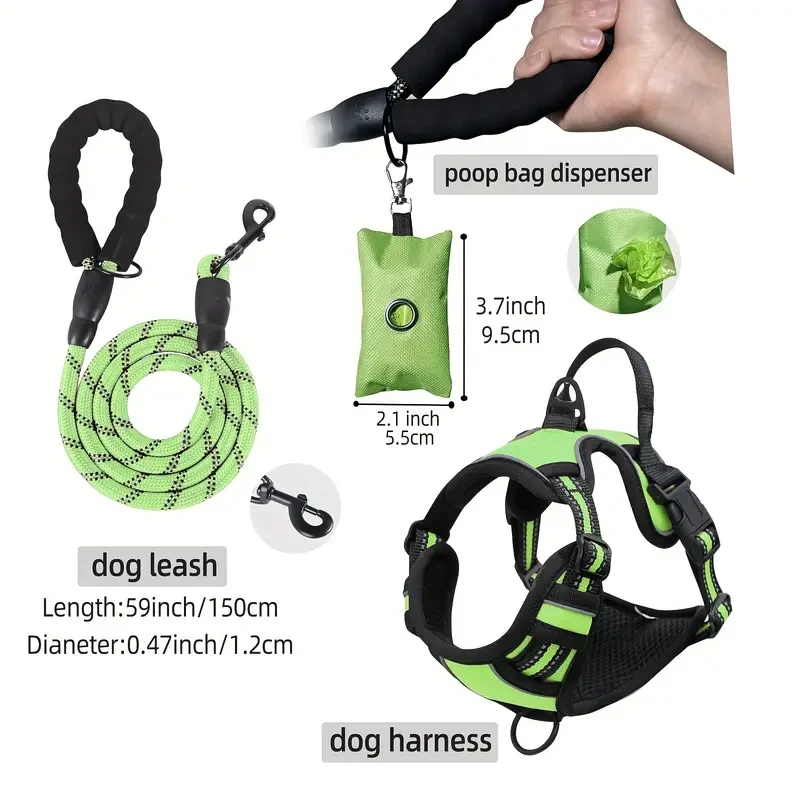 Escape-Proof Dog Harness Set with Leash and Poop Bag Dispenser