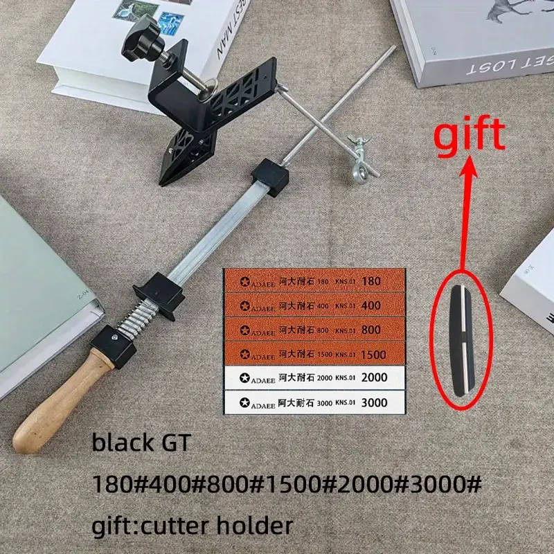 Black GT Kitchen Tool Accessories Fixed Angle Sharpener with Fine Sharpening Stone
