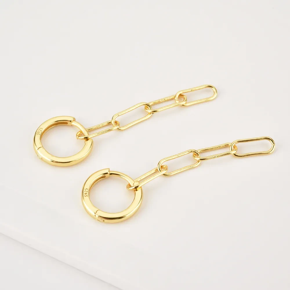 New S925 Sterling Silver Rectangular Chain Long Chain Earrings