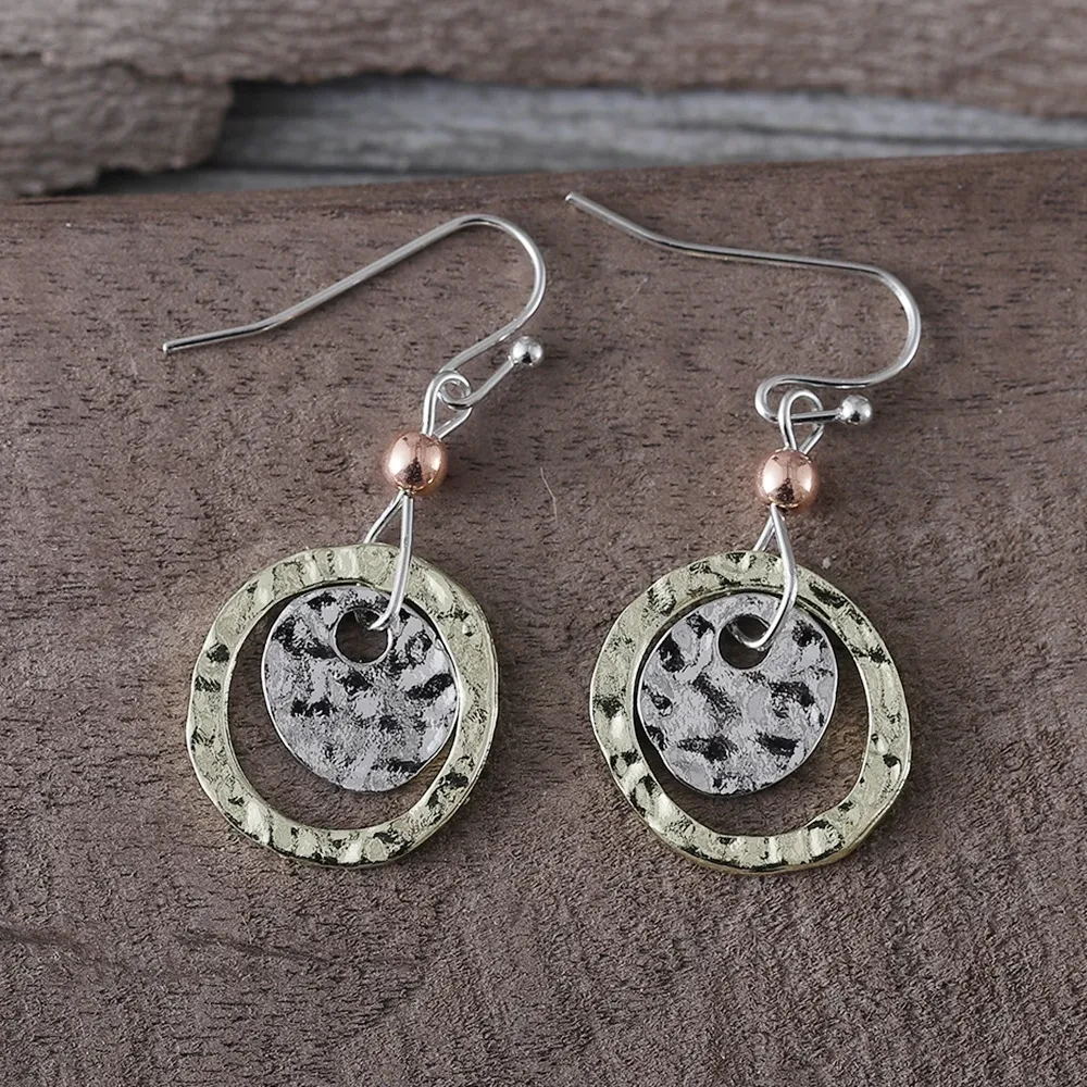 Retro Simplicity Coin Ring Overlapping Two-tone Earrings