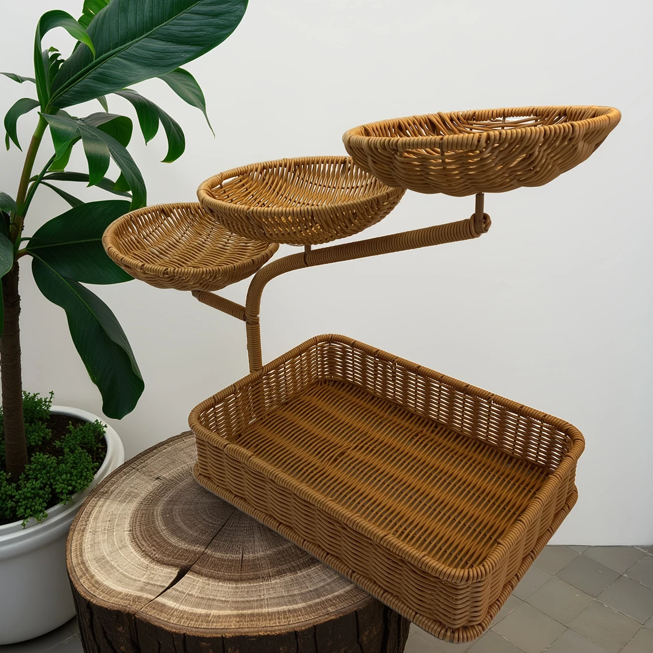 Handcrafted Rattan-Style Multi-Tier Serving Tray