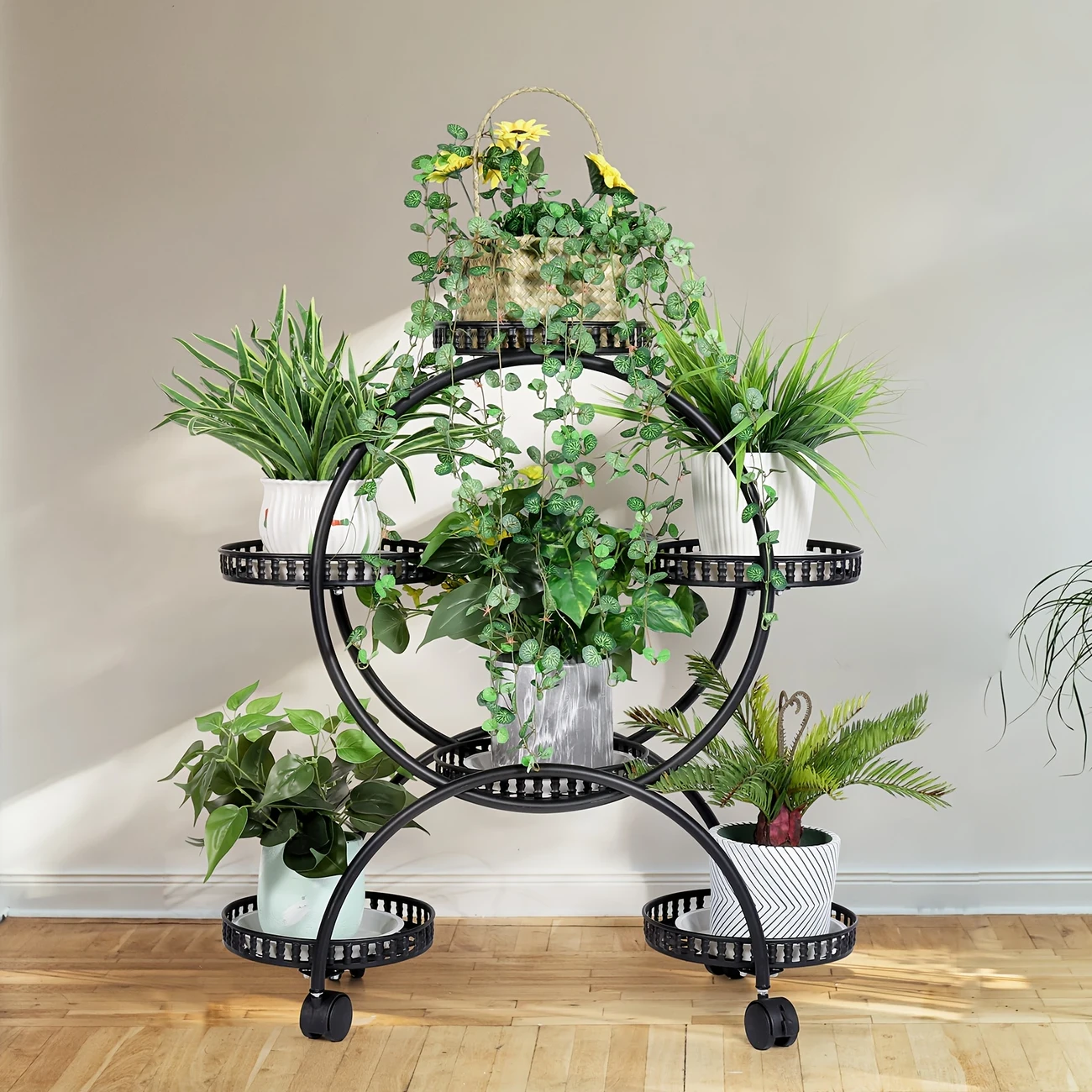 Flower Pots Garden Cart, Indoor Outdoor Multi-tiered Rack Holder Display Shelf With Wheels For Home Patio Porch Balcony Living Room Decoration