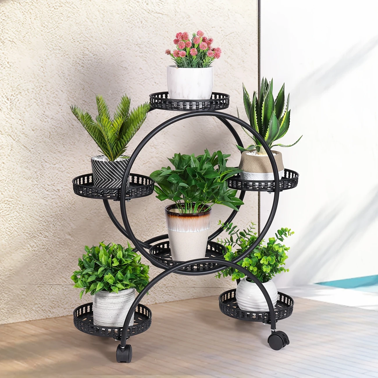 Flower Pots Garden Cart, Indoor Outdoor Multi-tiered Rack Holder Display Shelf With Wheels For Home Patio Porch Balcony Living Room Decoration