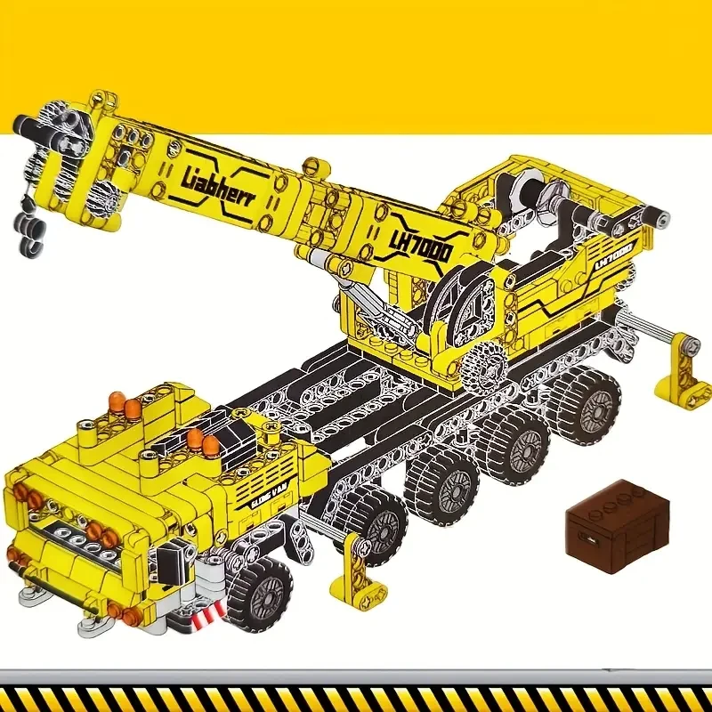1000+ Pieces Yellow ABS Construction Crane Toy Set with Detailed Mechanism