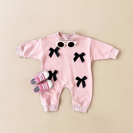 Girls' Fashion Personalized Bow Round Neck Jumpsuit