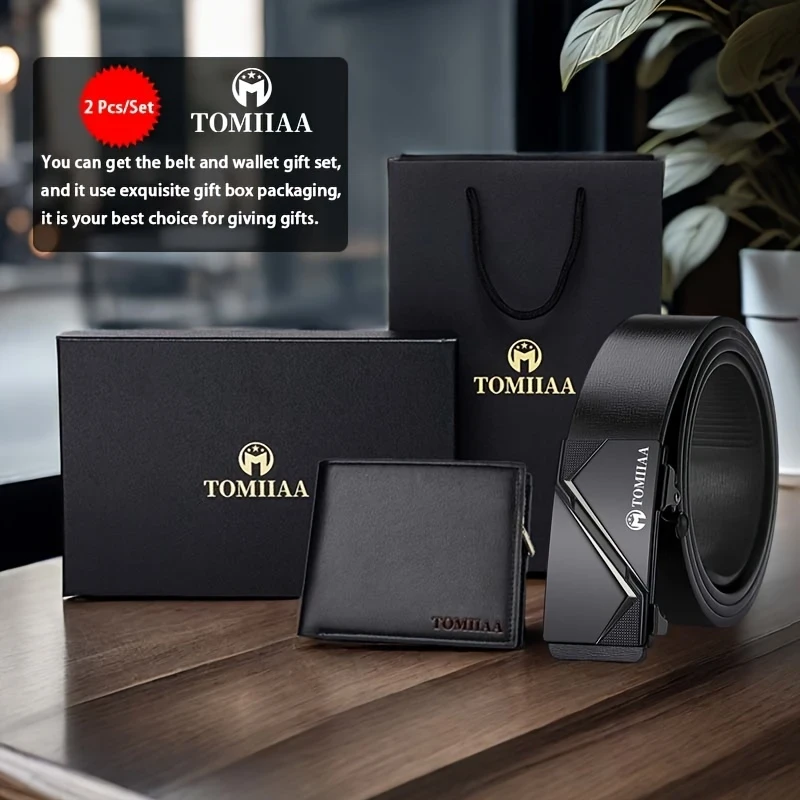 Elegant Leather Men'S Belt And Wallet Gift Set