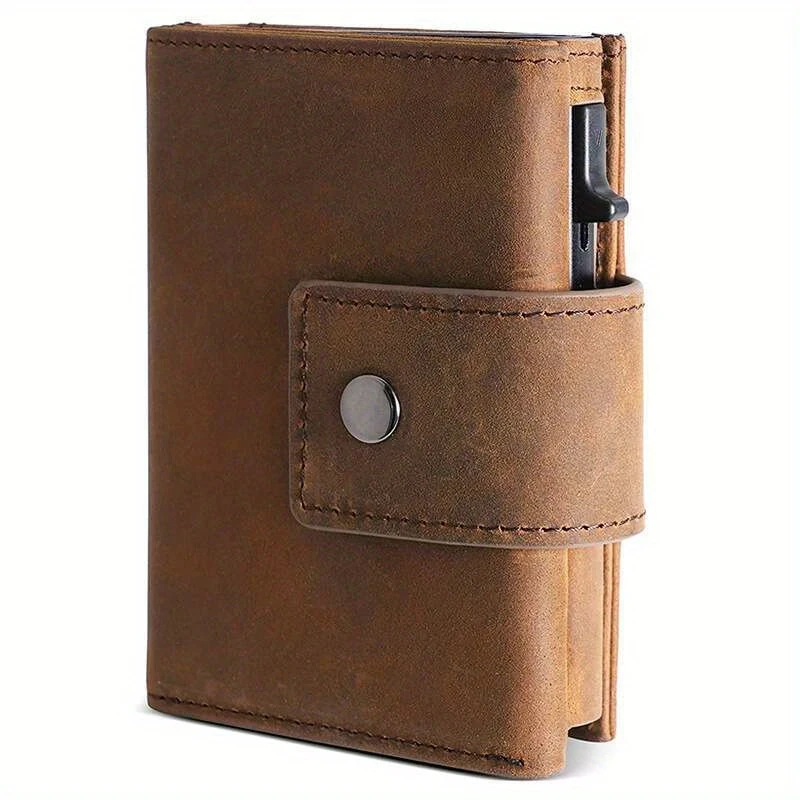 Vintage Golden-Tone Crazy Horse Leather Men's Wallet