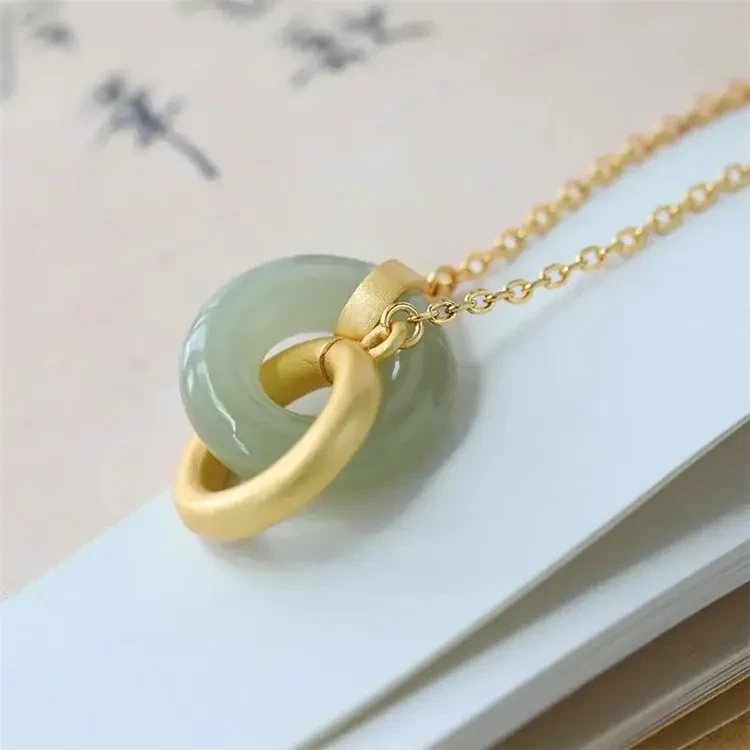 Hotan Jade Gold Plated Pendant Necklace