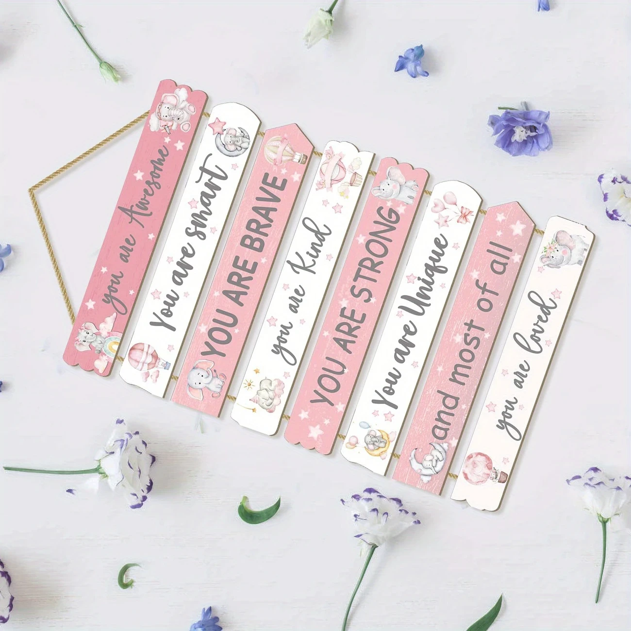 8pcs Elephant Motivational Quote Wooden Wall Hanging Signs