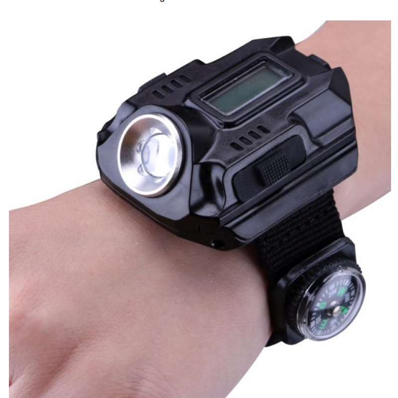 LED watch flashlight flashlight portable light USB charging 4 mode light tactical flashlight time display with compass