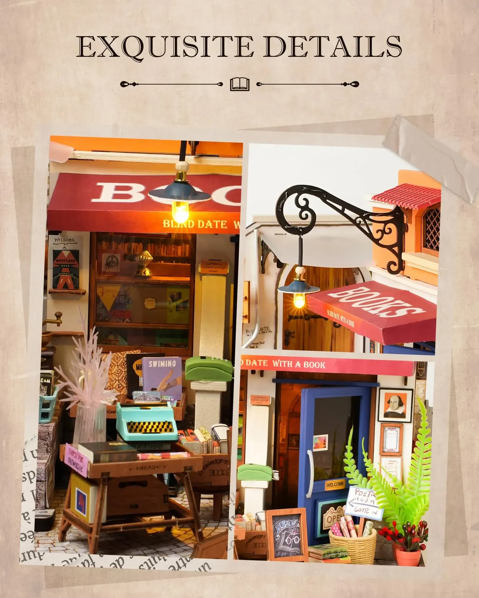 Robotime Rolife Corner Bookstore DIY Miniature House Kit Build Mini House Building Kit With LED Lights Craft Gifts For Kids Girl