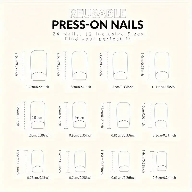 24pcs Glossy Medium Square Fake Nails