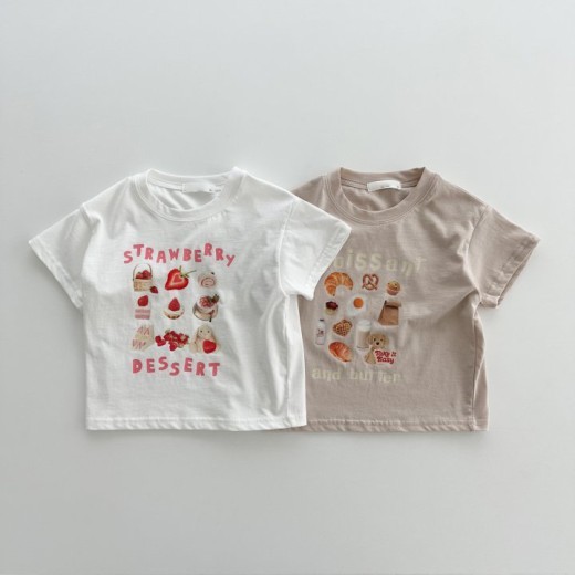 Children's Clothing Short Sleeve Personalized Cartoon Strawberry Food Pattern 100 Cotton Coat