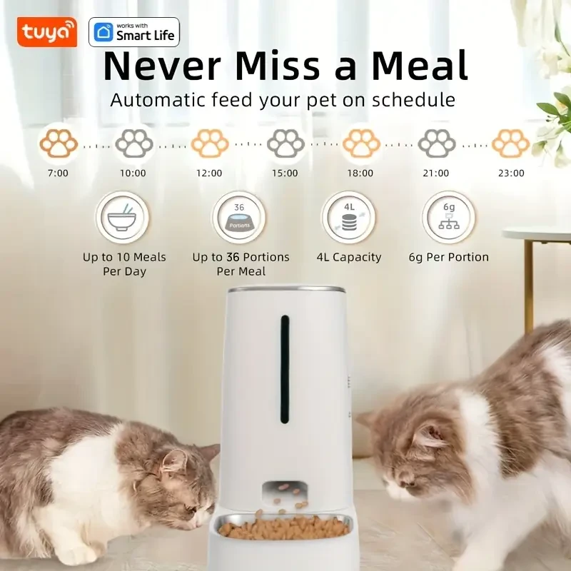 Tuya Smart Automatic Pet Feeder with Wi-Fi Remote Control
