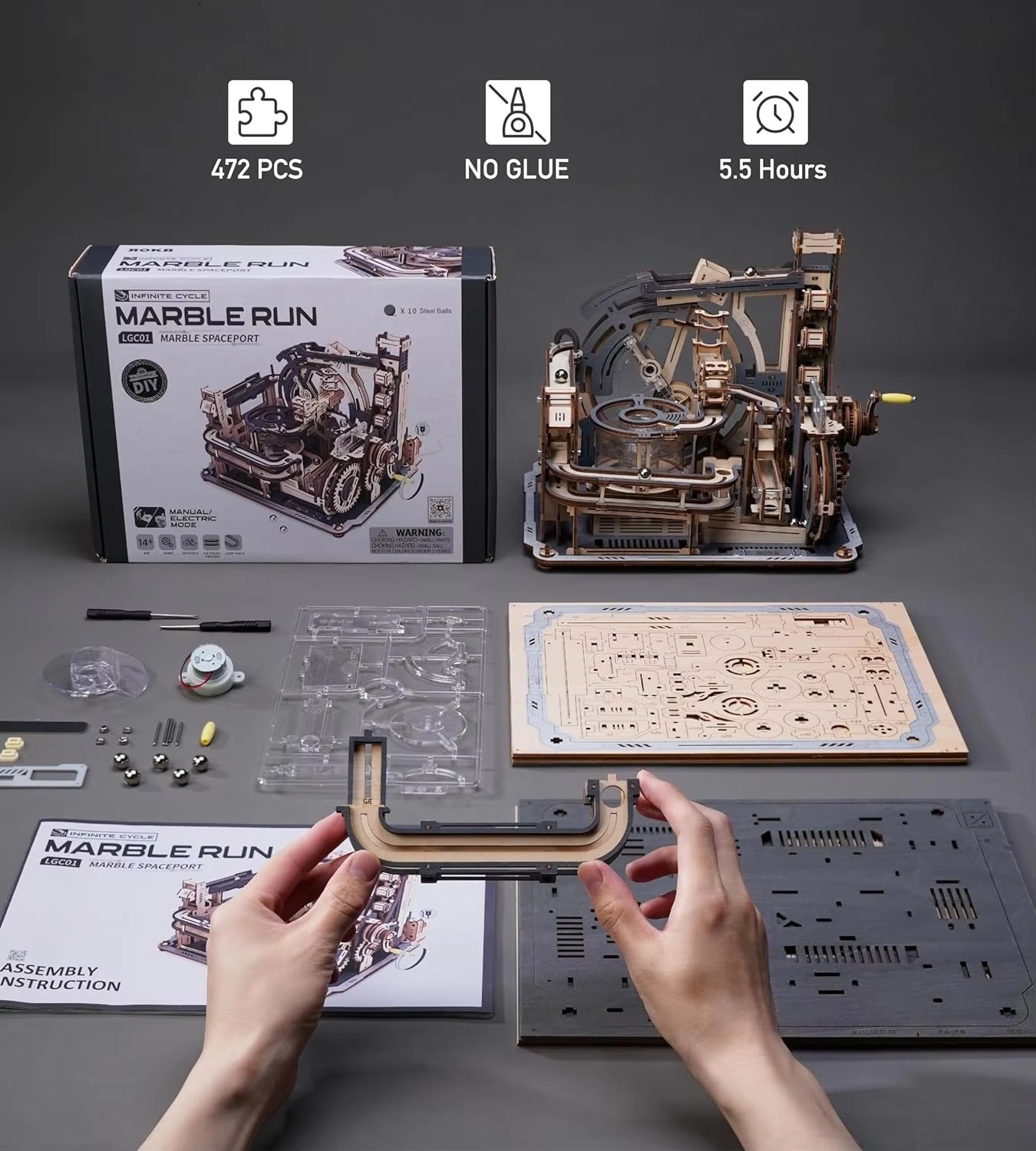 ROKR Marble Spaceport Marble Run 3D Wooden Puzzle LGC01