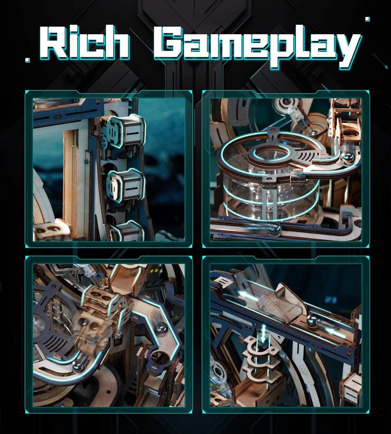 ROKR Marble Spaceport Marble Run 3D Wooden Puzzle LGC01