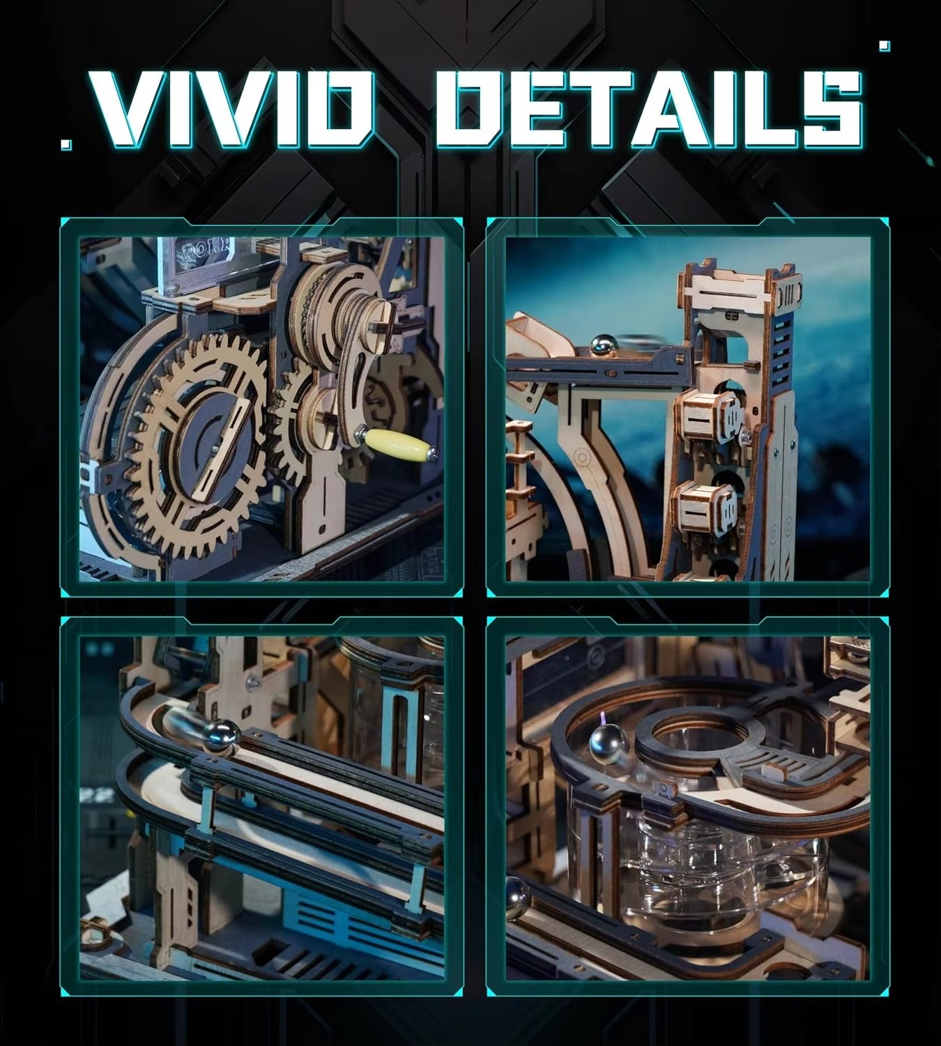 ROKR Marble Spaceport Marble Run 3D Wooden Puzzle LGC01