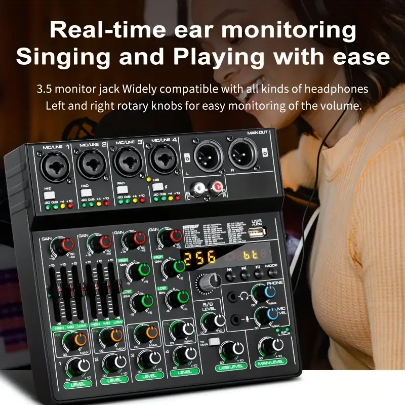 Professional 6-Channel USB Audio Mixer With 256 Reverb Effect And 48V Fancy Power Supply To Take Your Music Experience To The Next Level!