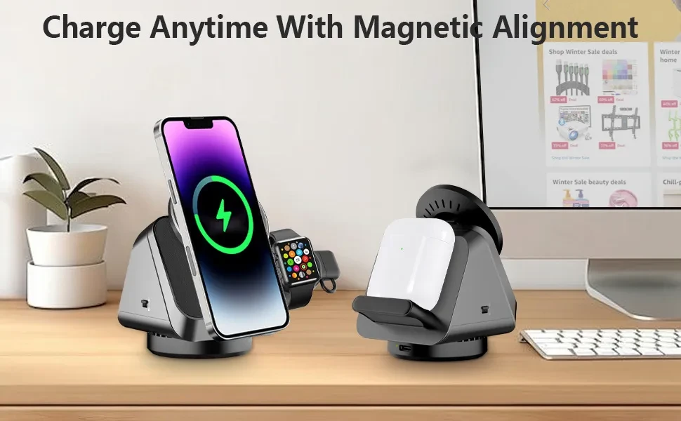 Three-in-one Magsafe Magnetic Wireless Charger Mobile Phone Watch Headset