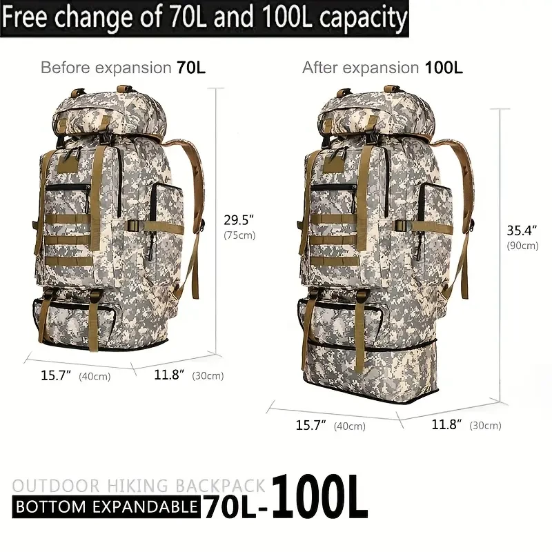 Expandable 70L-100L High Quality Tactical Hiking Backpack