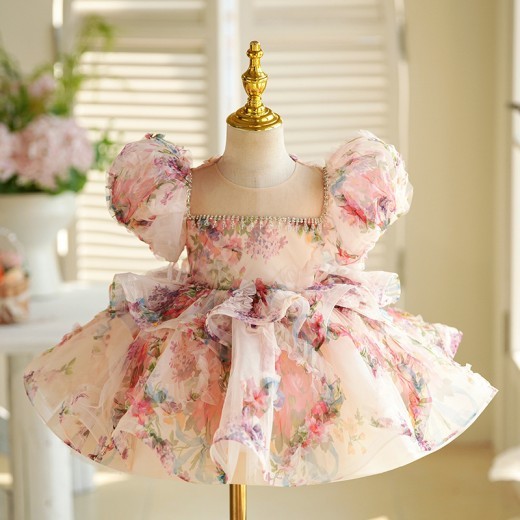 Children's Bubble Sleeve Floral Dress