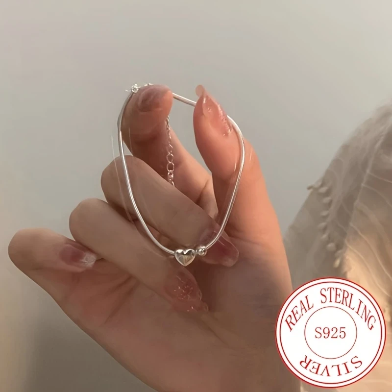 Elegant 925 Sterling Silver Love Heart Snake Bone Bracelet - Ideal for Birthdays, Weddings, Family & Holiday Gifts, Perfect for Mothers Day, Independence Day, Easter, Ramadan