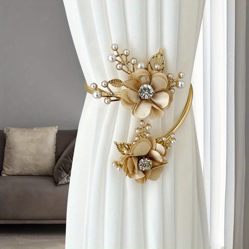 Elegant Metal Faux Pearl Curtain Holdback